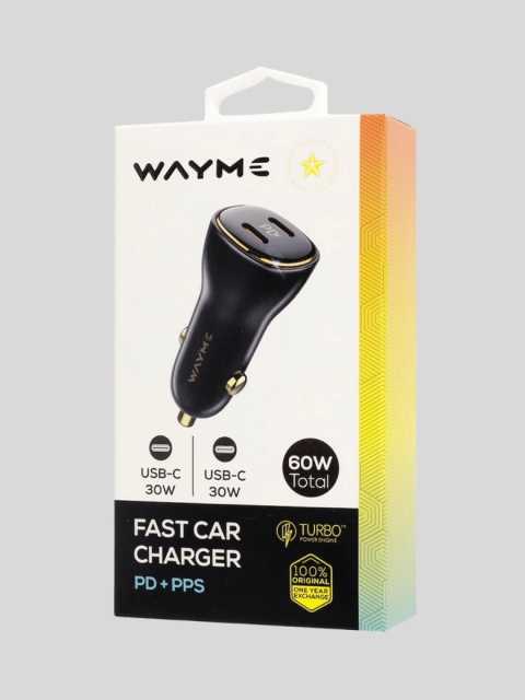WAYME Ładowarka Samochodowa 12/24V 60W 2x USB-C PD/PPS – czarna