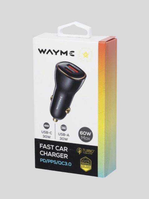 WAYME Ładowarka Samochodowa 12/24V 60W USB-C PD/PPS/QC3.0 – czarna