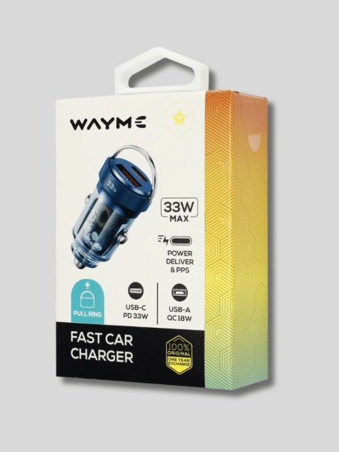 WAYME Ładowarka samochodowa 12/24V 18W USB + USB-C PD 33W z pierścieniem