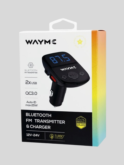 WAYME Transmiter FM 12-24V + USB QC3.0 + Auto-ID + Woltomierz + HandsFree